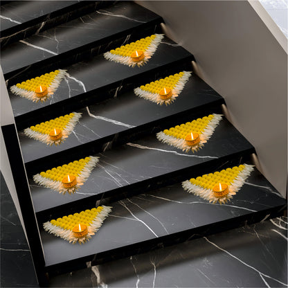 Smaran Traditional Triangle Staircase Rangoli with Tealight Holder Set – Handmade Decorative Floor Art with Beads & Embellishments for Home, Main Entrance, Pooja Room, Mandir
