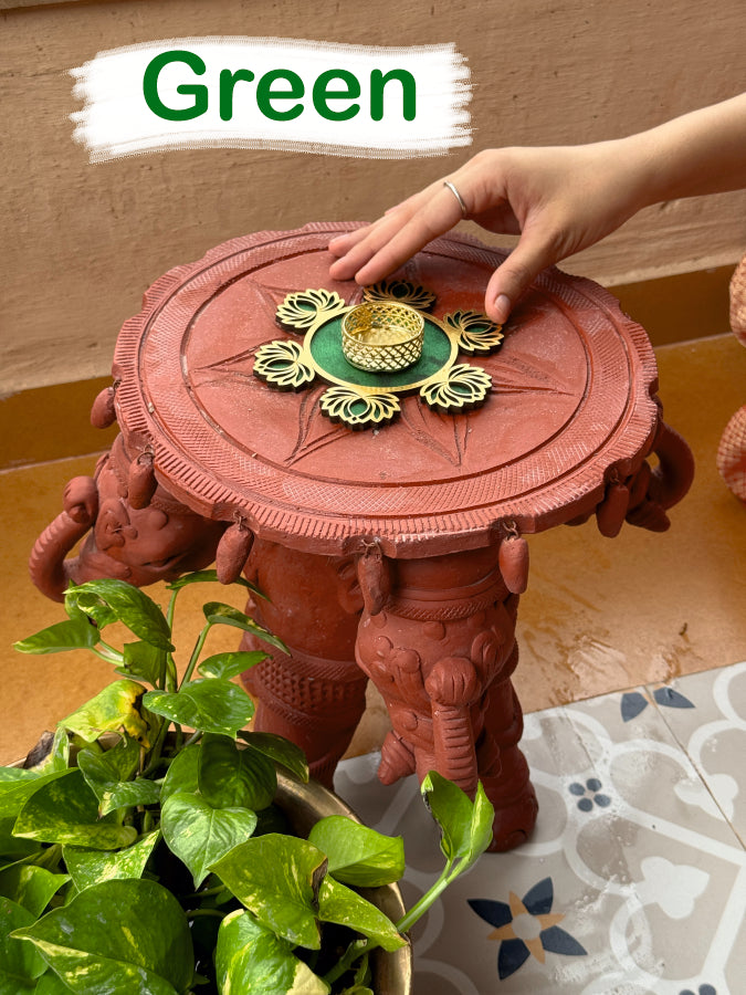Smaran Lotus Blossom Rangoli Tealight Holder Set of 2 – Handmade Decorative Candle Holder Pair with Traditional Lotus Design for Diwali, Navratri, Weddings, Pooja Room