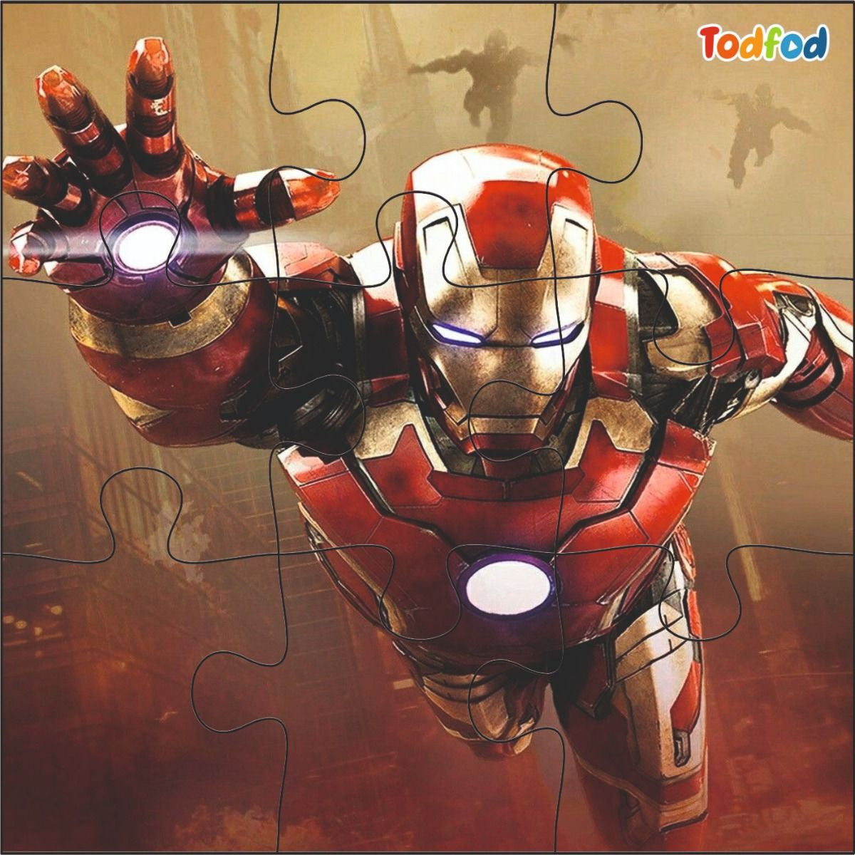 Iron Man puzzle with a completed section showing the character in a dynamic pose.