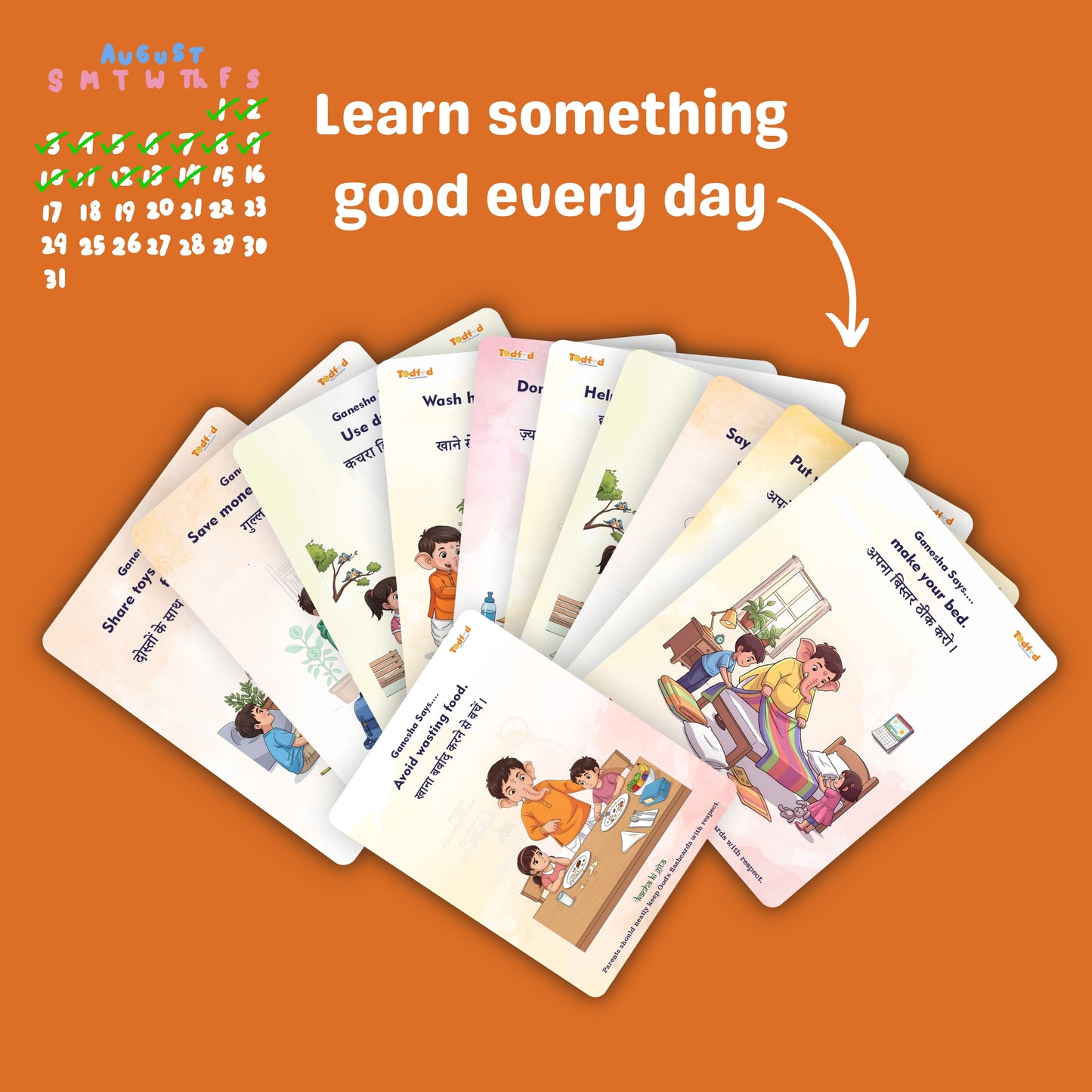 Todfod Good Habit by Ganesha Flash Cards – Moral Values & Positive Habits Learning Cards for Kids – Educational Illustrated Flashcards for Early Childhood Development