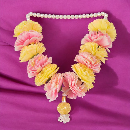 Smaran Small Size Decorative Garland – Yellow & Pink Flowers for Murti and Temple Decor