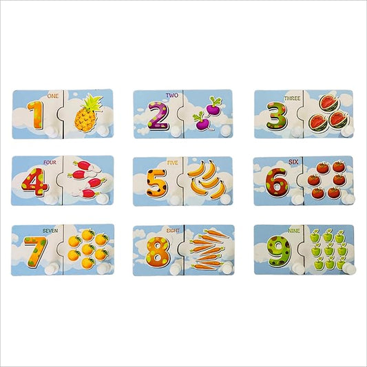 Todfod Wooden Jigsaw Puzzles English Numbers & Fruit Characters For Kids
