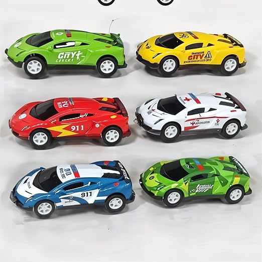Set of colorful toy cars on a white background
