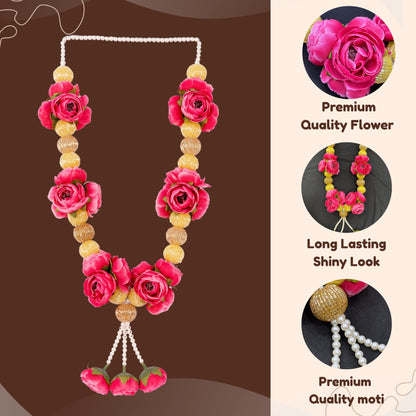 Smaran Rose Peony & Golden Ball Garland Medium | Handcrafted Decorative Floral Toran for Pooja Room, Door, Wedding Backdrop, Festival & Home Decor