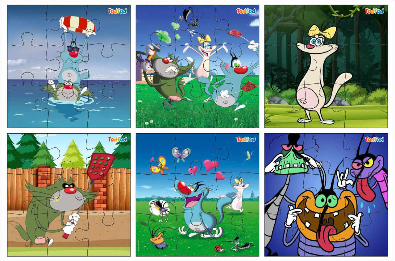 Set of six cartoon character puzzles from the brand 'Redbox'.