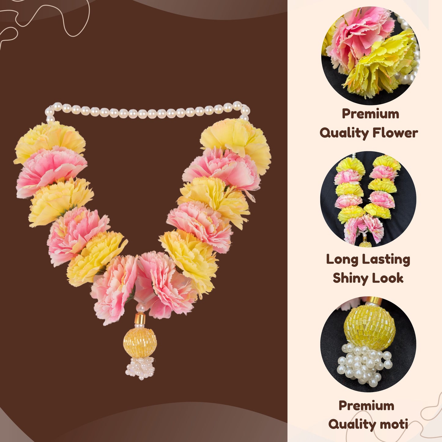Smaran Small Size Decorative Garland – Yellow & Pink Flowers for Murti and Temple Decor