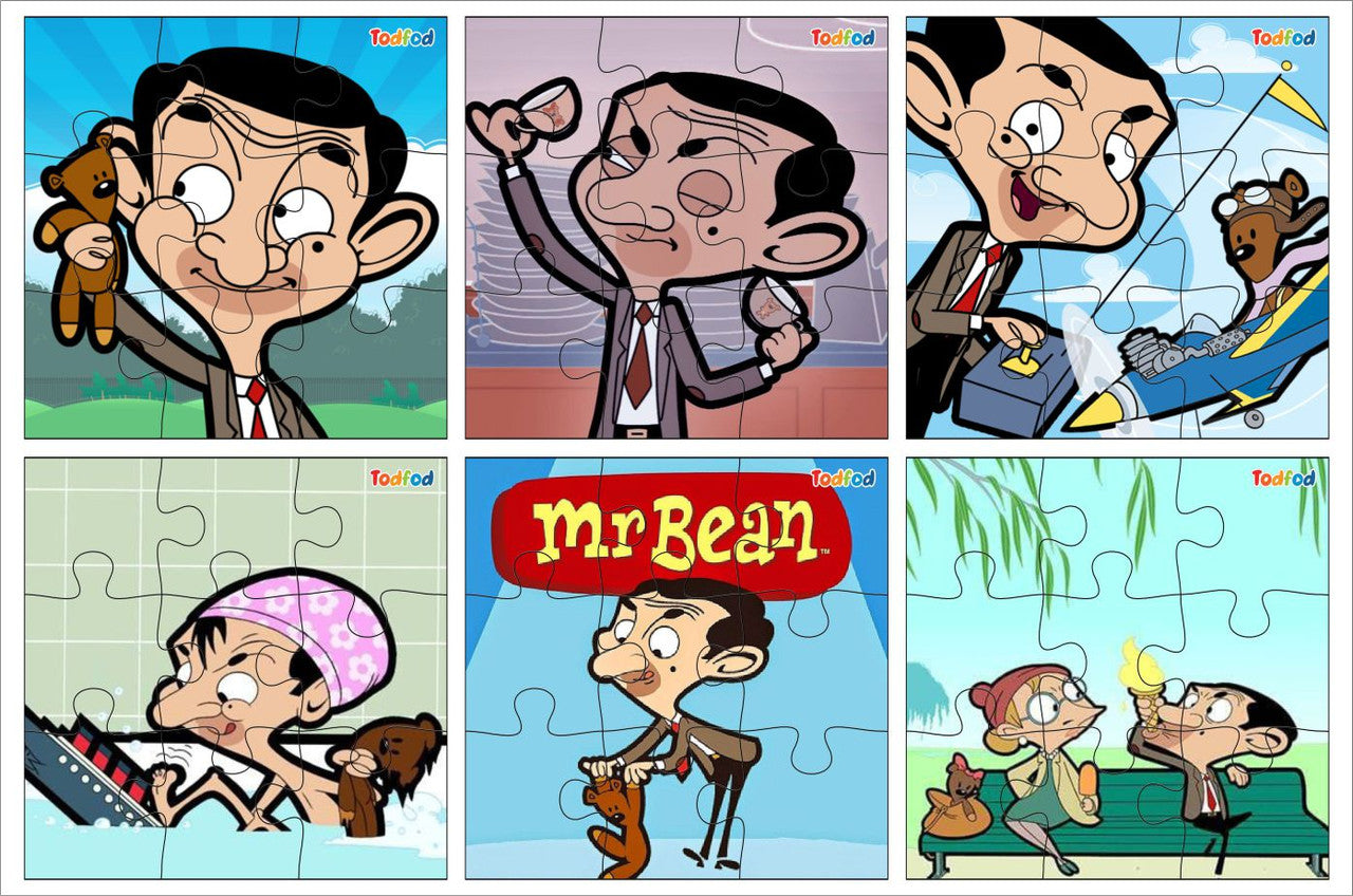 Set of Mr. Bean puzzles with various scenes and poses.