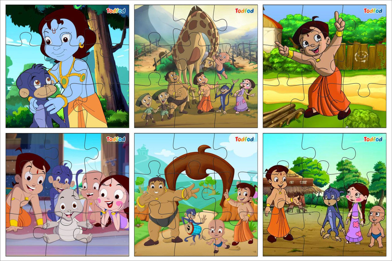 Set of six cartoon puzzles featuring characters from a popular animated series.