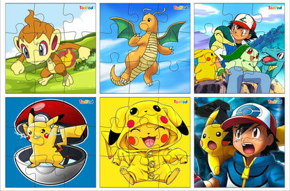 Set of six colorful children's puzzles featuring popular cartoon characters.