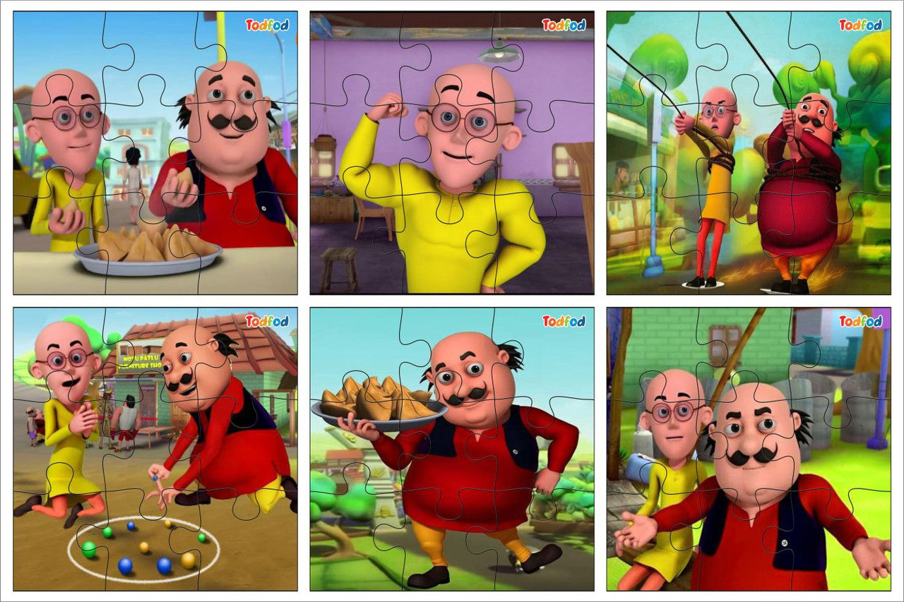 Animated character puzzle with multiple images of a cartoon character in various poses.