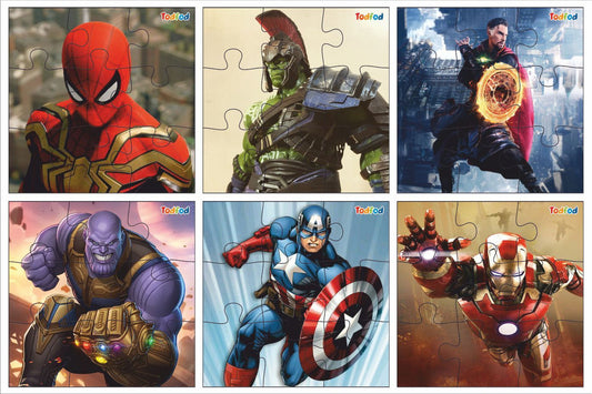 Todfod Wooden Jigsaw Puzzles Toy for Kids & Children, Marvel Avengers 6 in 1 Jigsaw Puzzles 54 Pieces, Anime Cartoon Character Educational Toy (Marvel Avengers)
