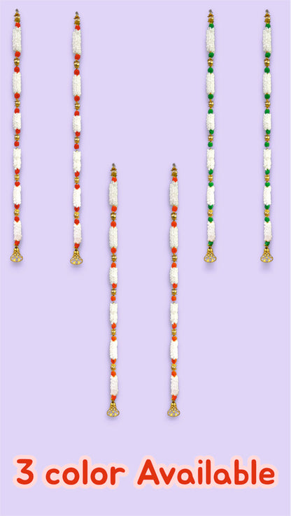 Smaran Mogra Golden Ball Latkan Set – Handmade Decorative Hanging Pair with Floral Accents & Golden Beads for Main Door, Mandir (Mogra Golden Ball Latkan Set Orange)