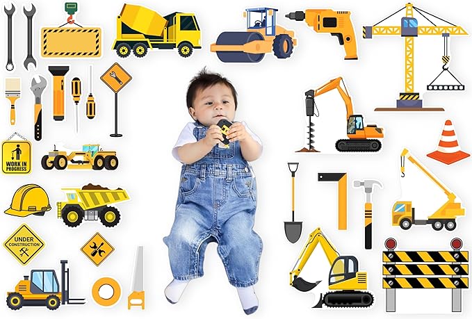 Todfod Construction Digital Backdrops | 20+ Printable Baby Photography Props | Trucks, Tools & Worksite Themes | High-Resolution