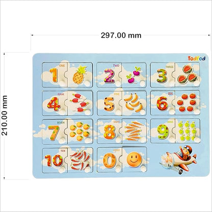 Todfod Wooden Jigsaw Puzzles English Numbers & Fruit Characters For Kids