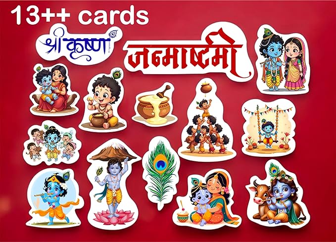 Set of stickers with cartoon characters on a red background