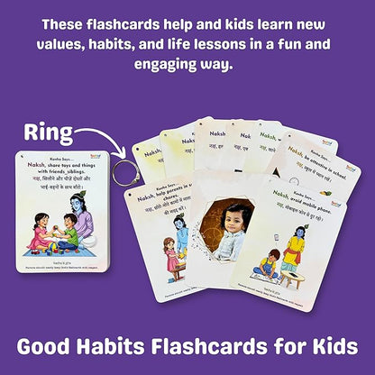 Todfod Personalized Good Habit Flashcards | Bilingual English-Hindi Learning Cards | Custom with Child's Photo & Name | 32 Educational Cards for Toddlers Ages 2-6 Years