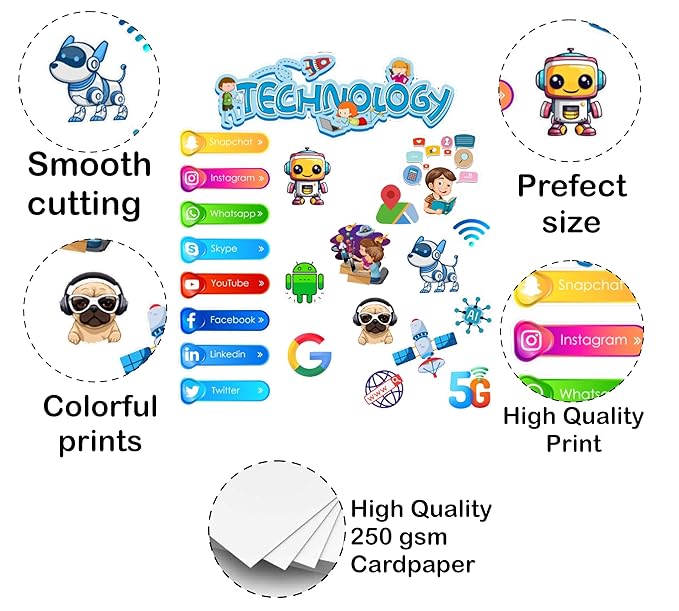 Promotional graphic of high-quality cardstock with features like smooth cutting, perfect size, colorful prints, and high quality print.