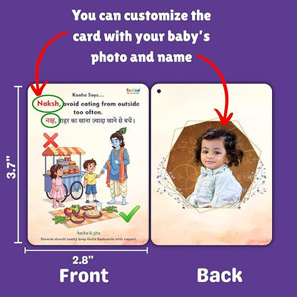 Todfod Personalized Good Habit Flashcards | Bilingual English-Hindi Learning Cards | Custom with Child's Photo & Name | 32 Educational Cards for Toddlers Ages 2-6 Years