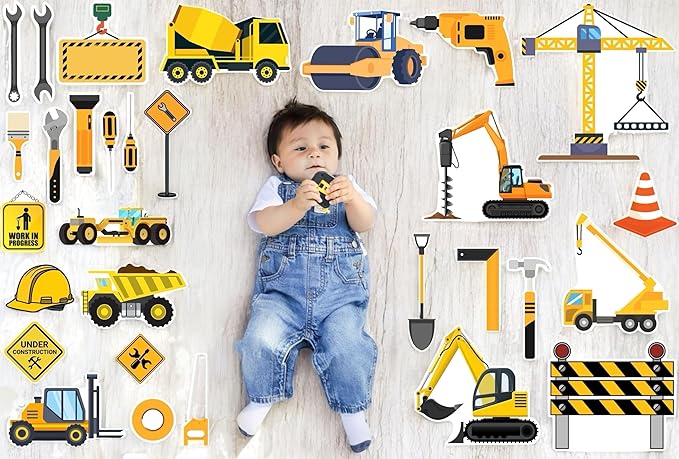 Todfod Construction Digital Backdrops | 20+ Printable Baby Photography Props | Trucks, Tools & Worksite Themes | High-Resolution
