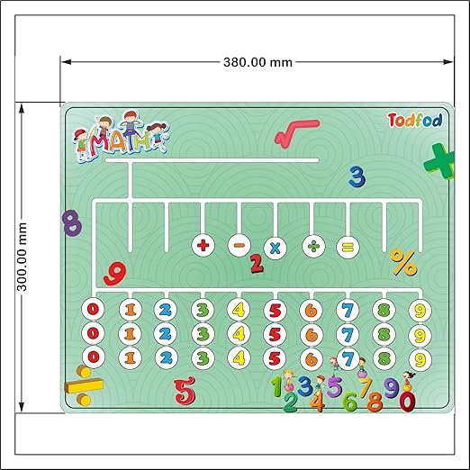 Educational mat with numbers and mathematical symbols, featuring the brand 'Todfod'.
