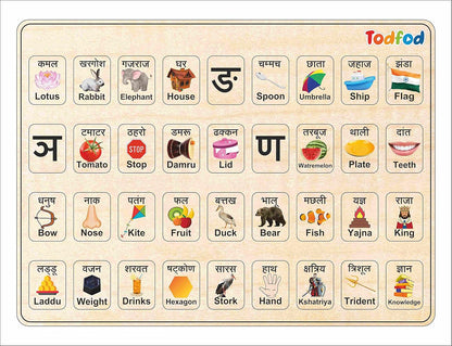 Todfod Wooden Hindi Alphabet Board Puzzle | 36 Pieces (Color May Vary)
