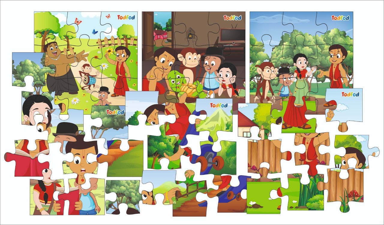 Children's puzzle with cartoon characters and scenes