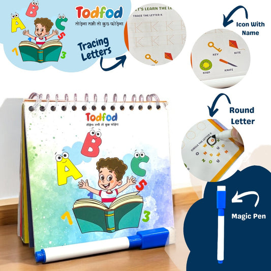 Todfod Rewritable English Alphabet Writing Practice Book with Erasable Pen Preschool Handwriting Practice Activity Tracing Learning Busy Book for Kids [Stationery]