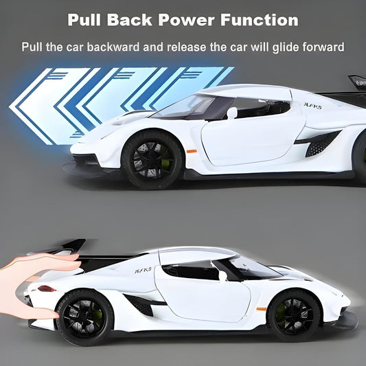 Todfod Jesko 1:32 Die-Cast Metal Toy Car for Kids Pull Back Action, 4 Openable Doors, Realistic Design with Light & Sound, Alloy Sports Car Model for Boys & Girls, No Battery Required for Movement