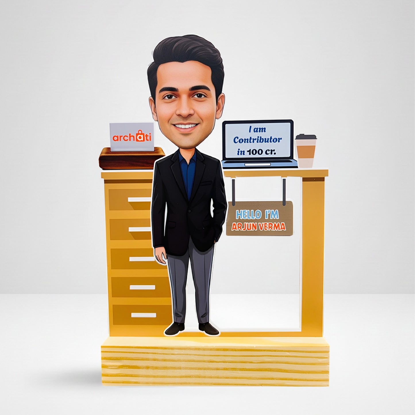 Personalized Corporate Caricature Desk Trophy – Custom Executive Figurine with Name & Achievemen