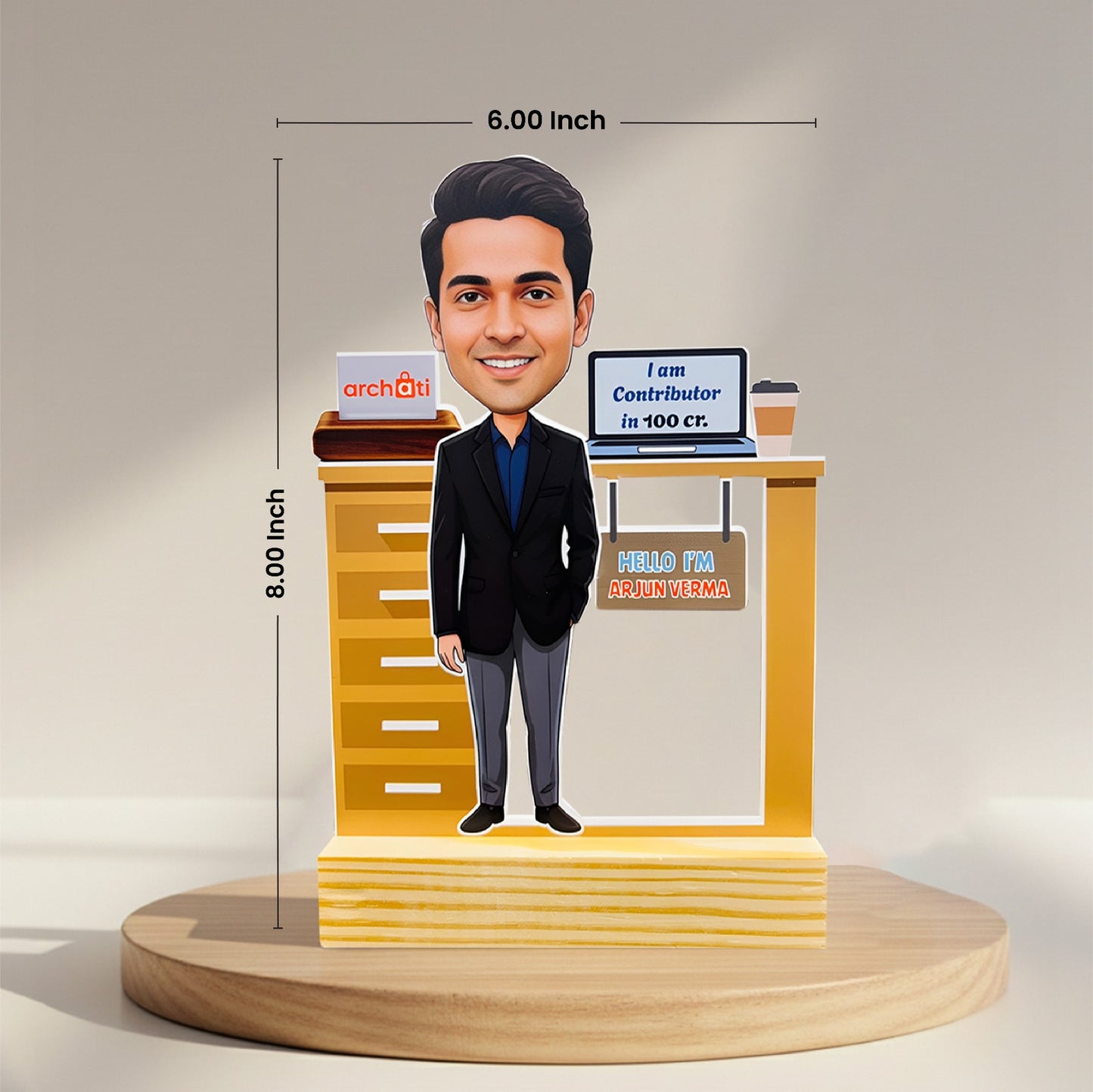 Personalized Corporate Caricature Desk Trophy – Custom Executive Figurine with Name & Achievemen