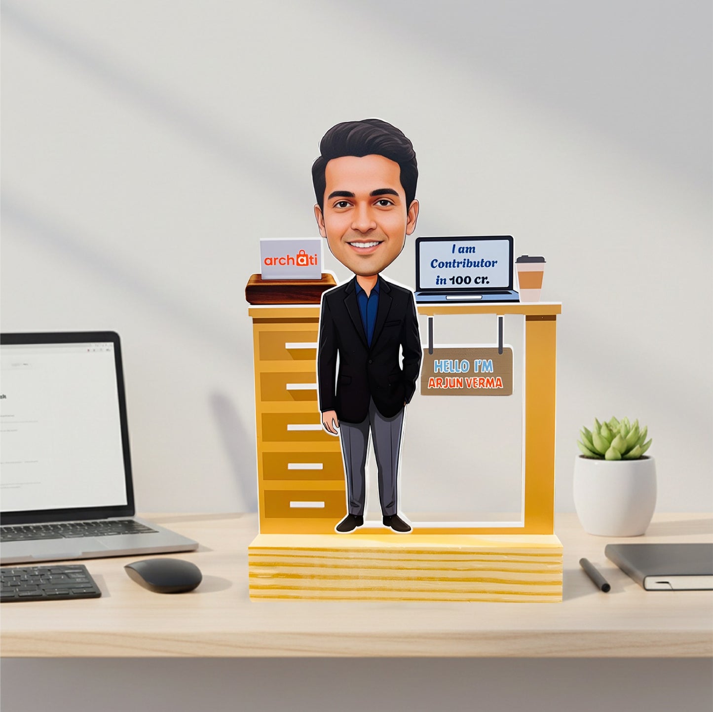 Personalized Corporate Caricature Desk Trophy – Custom Executive Figurine with Name & Achievemen