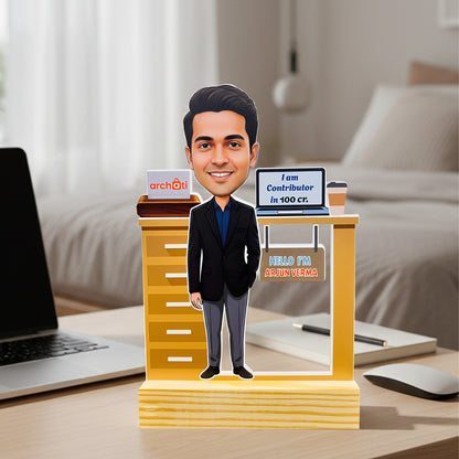 Personalized Corporate Caricature Desk Trophy – Custom Executive Figurine with Name & Achievemen