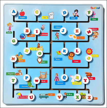 Educational alphabet board game with letters and pictures for children