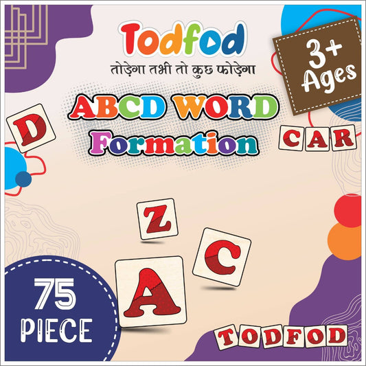 Todfod Wooden ABCD Word Formation Toy for Kids & Children 75 Pieces Block, English Alphabets with Knob, Early Education Word Making Educational and Preschool Learning Boards

