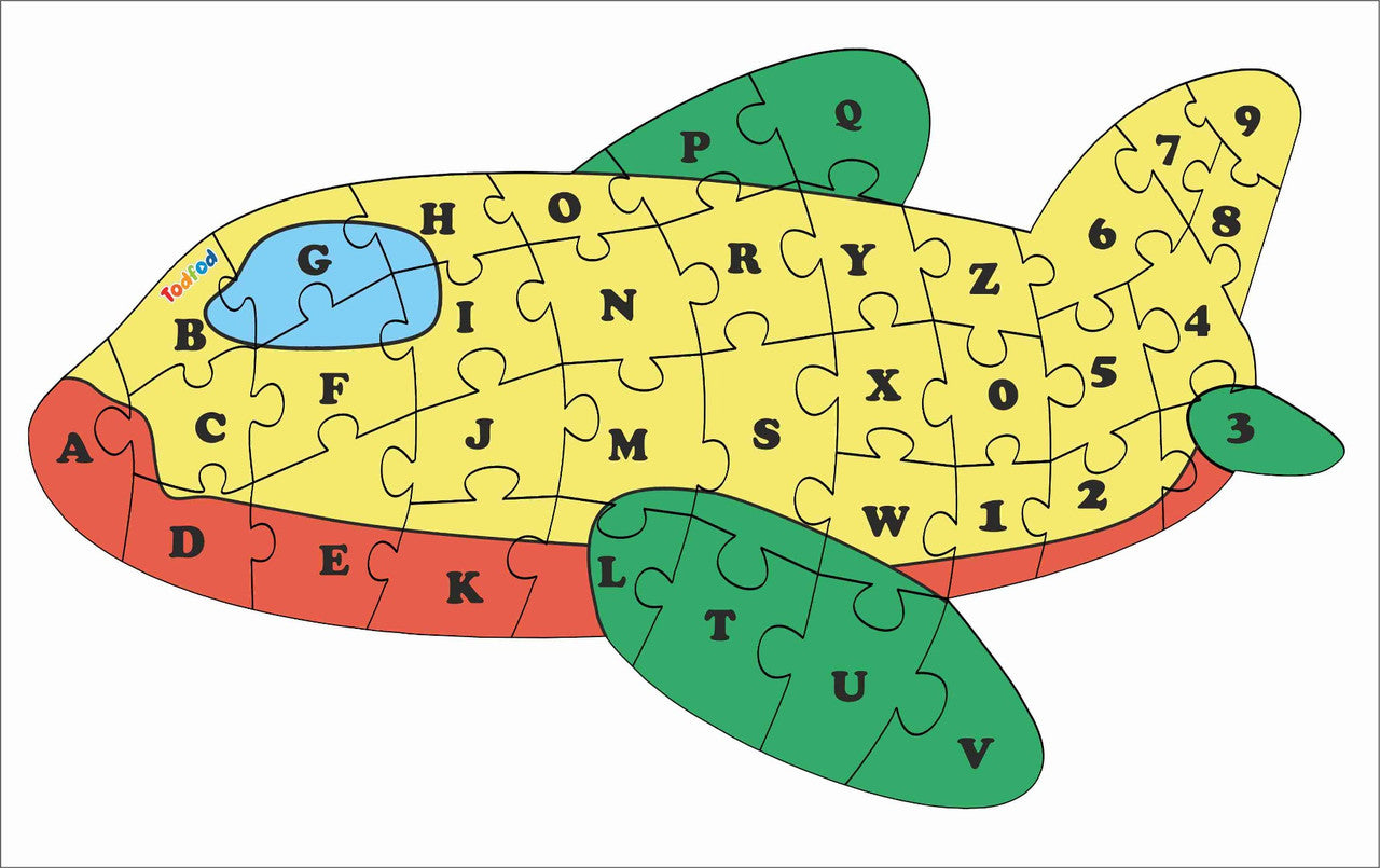 TodFod Plane Shaped Wooden Jigsaw Puzzle Toy English Consonants Multicolor - 36 Pieces