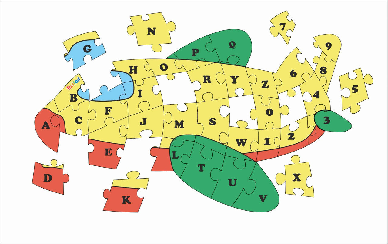 TodFod Plane Shaped Wooden Jigsaw Puzzle Toy English Consonants Multicolor - 36 Pieces