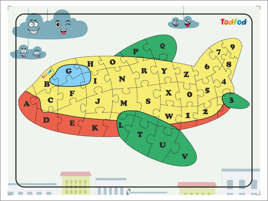 TodFod Plane Shaped Wooden Jigsaw Puzzle Toy English Consonants Multicolor - 36 Pieces