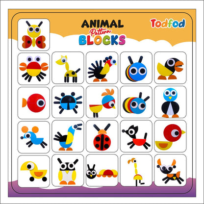 Set of animal pattern blocks with Todfod branding on a white background