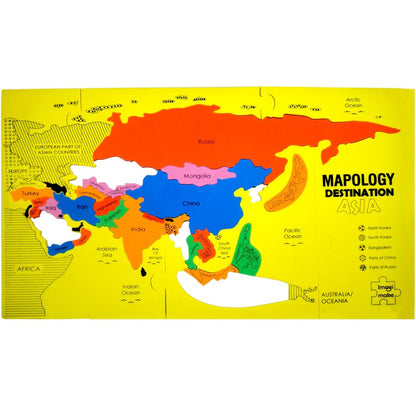 Colorful map of Asia on a yellow background with 'Mapology Destination Asia' text.