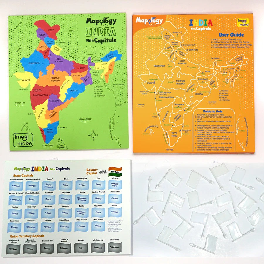 Set of educational maps and cards on a white background