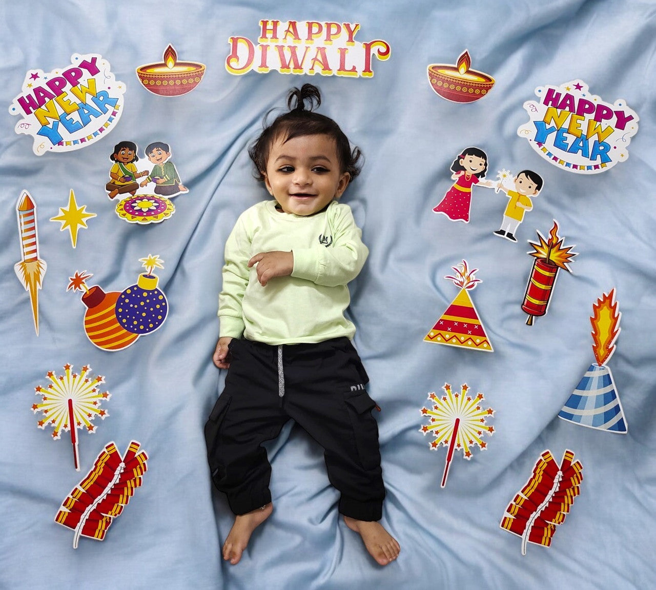Todfod Diwali and New Year Theme Cards for Baby Photo shoot and Learning  (Set of 10)