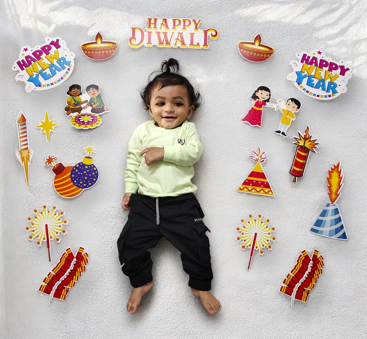 Todfod Diwali and New Year Theme Cards for Baby Photo shoot and Learning  (Set of 10)