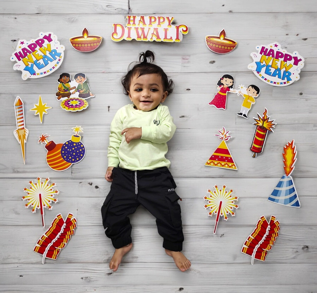 Todfod Diwali and New Year Theme Cards for Baby Photo shoot and Learning  (Set of 10)