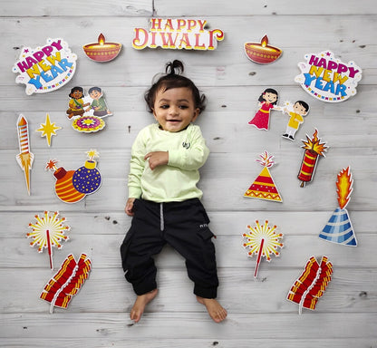 Todfod Diwali and New Year Theme Cards for Baby Photo shoot and Learning  (Set of 10)