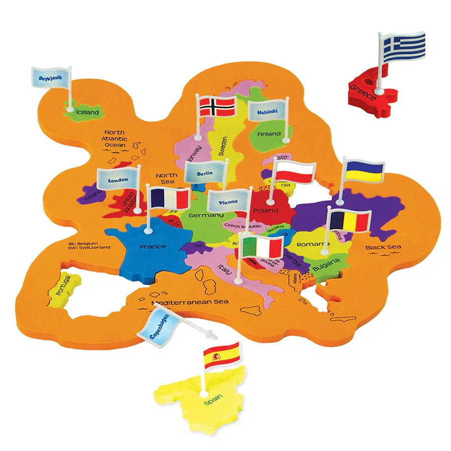Colorful map of Europe with country flags on a white background
