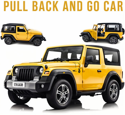 Todfod 1:32 Scale Die-Cast Metal 4x4 Thar Jeep Toy – Pull-Back Action, Openable Doors, Realistic Miniature Model, Premium Car Toy for Kids, Gift for Boys & Girls 2+ Years Multicolor