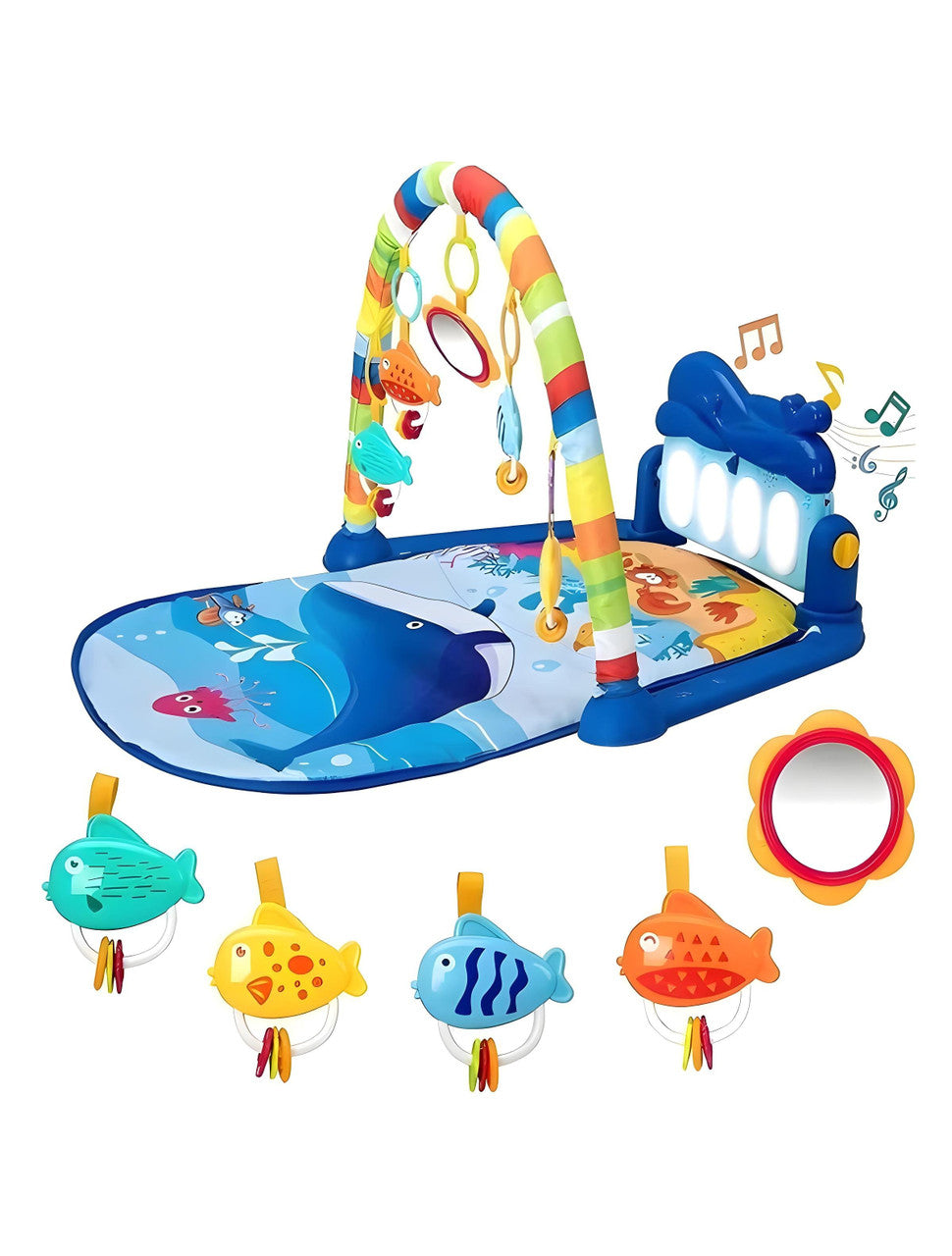 Todfod Baby Piano Fitness Rack Play Mat Gym & Fitness Rack With Hanging Rattles Piano Lid