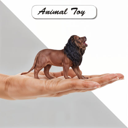 Small lion toy held in a hand with 'Animal Toy' text above