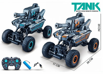 TodFod Remote Control Battle Tank Car – All-Terrain RC Combat Vehicle with 360° Rotating Movement, LED Lights, Durable Off-Road Wheels, Rechargeable Battery, Grey RC Tank for Kids