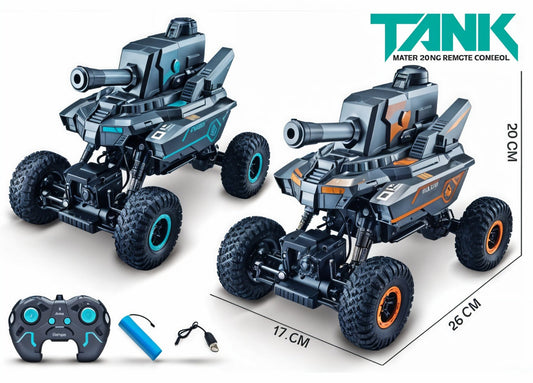 TodFod Remote Control Battle Tank Car – All-Terrain RC Combat Vehicle with 360° Rotating Movement, LED Lights, Durable Off-Road Wheels, Rechargeable Battery, Grey RC Tank for Kids